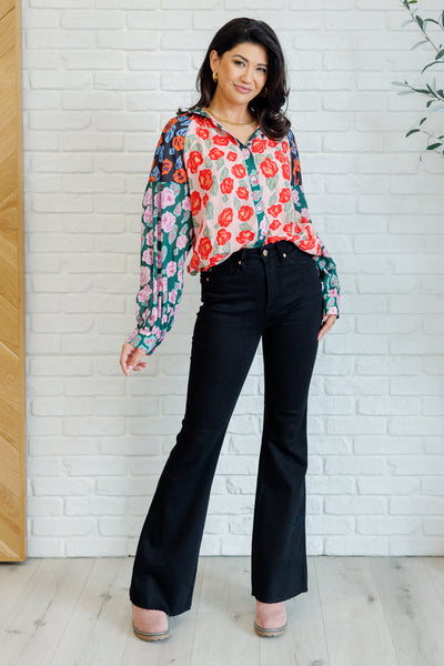 Presupposed Ideas Mixed Print Button Up Blouse-Blouses-Ave Shops-Market Street Nest, Fashionable Clothing, Shoes and Home Décor Located in Mabank, TX