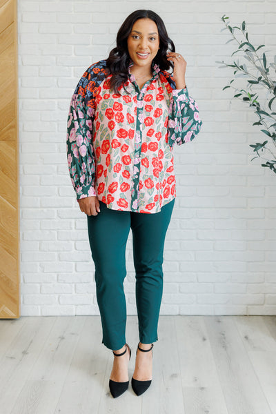 Presupposed Ideas Mixed Print Button Up Blouse-Blouses-Ave Shops-Market Street Nest, Fashionable Clothing, Shoes and Home Décor Located in Mabank, TX