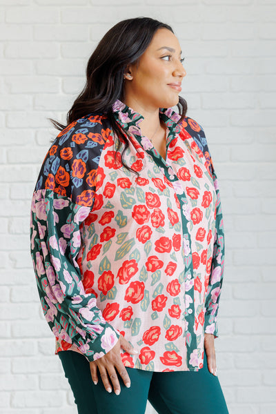 Presupposed Ideas Mixed Print Button Up Blouse-Blouses-Ave Shops-Market Street Nest, Fashionable Clothing, Shoes and Home Décor Located in Mabank, TX