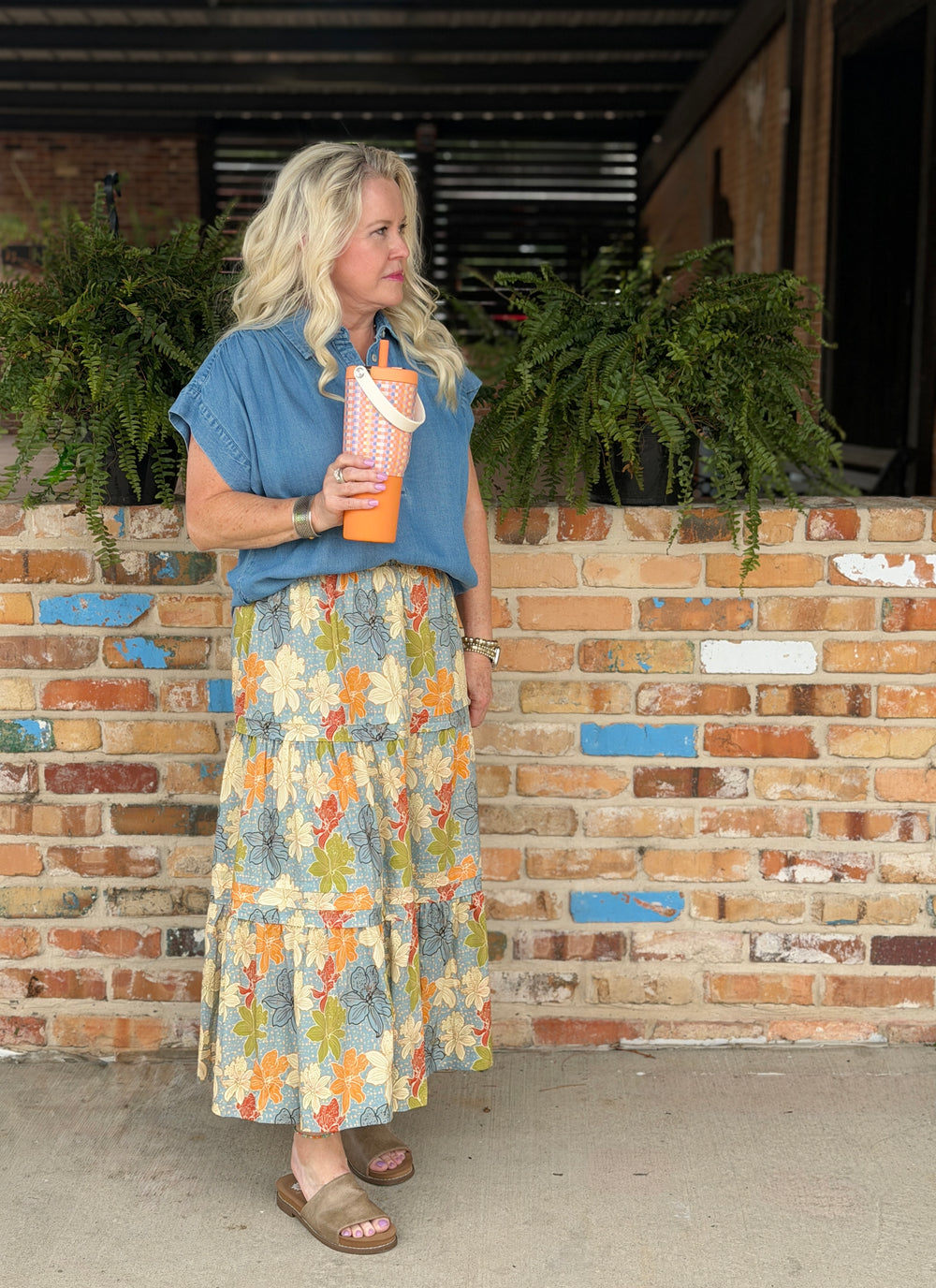 Print Poplin Ruffle Detail Skirt-09-Bottoms-BEFORE YOU COLLECTION-Market Street Nest, Fashionable Clothing, Shoes and Home Décor Located in Mabank, TX
