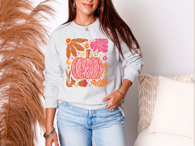 Pumpkin Boho Sweatshirt-Womens-Ave Shops-Market Street Nest, Fashionable Clothing, Shoes and Home Décor Located in Mabank, TX