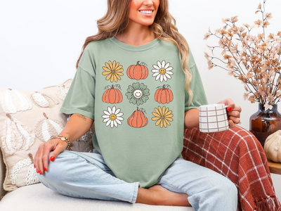 Pumpkin Flowers Retro Graphic Shirt-Womens-Ave Shops-Market Street Nest, Fashionable Clothing, Shoes and Home Décor Located in Mabank, TX
