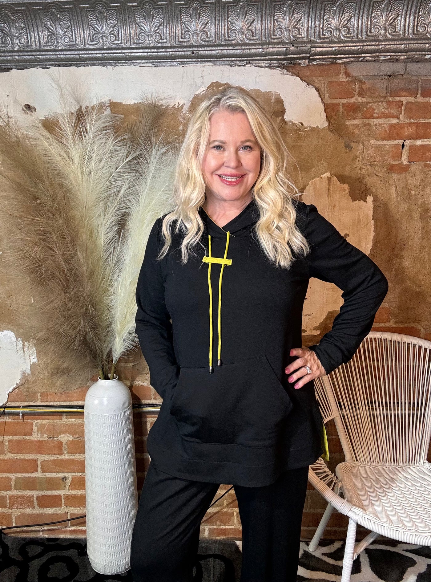 Front View. Pure Lounge Hoodie Black/Lime-Loungewear-Urbanology-Market Street Nest, Fashionable Clothing, Shoes and Home Décor Located in Mabank, TX