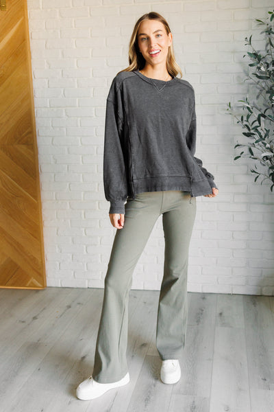 Building Habits Twill Flared Crossover Waist Pant in Dusty Olive-Bottoms-Ave Shops-Market Street Nest, Fashionable Clothing, Shoes and Home Décor Located in Mabank, TX