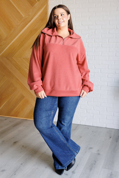 Quite the Impression Half Zip Pullover in Rust-Tops-Ave Shops-Market Street Nest, Fashionable Clothing, Shoes and Home Décor Located in Mabank, TX