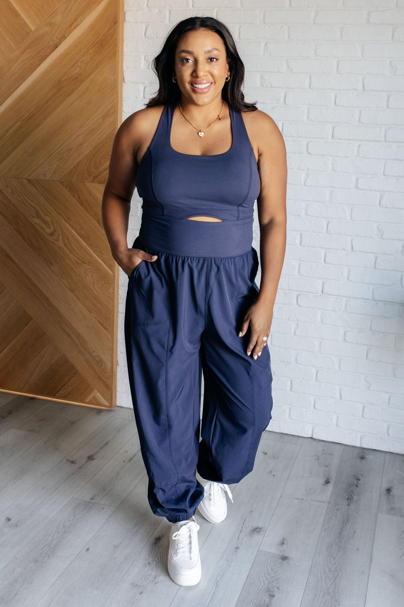 Raising Heart Rate Cut Out Jumpsuit in Navy-Athleisure-Ave Shops-Market Street Nest, Fashionable Clothing, Shoes and Home Décor Located in Mabank, TX