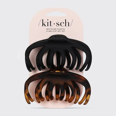 Recycled Plastic Octopus Claw Clips 2pc - Black & Tortoise-Bath & Beauty-KITSCH-Market Street Nest, Fashionable Clothing, Shoes and Home Décor Located in Mabank, TX