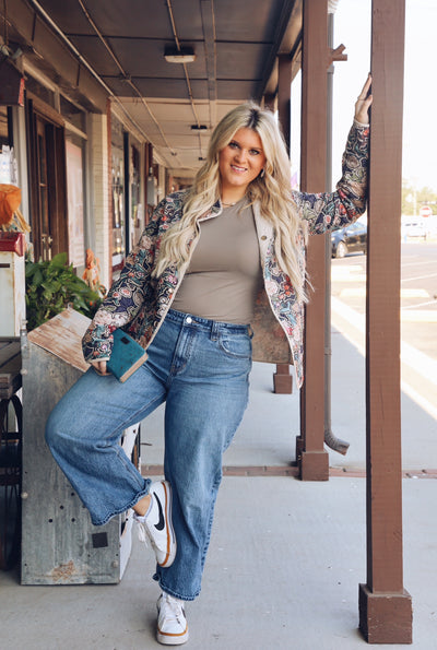 Reversible Floral Parchment Jacket-Tops-Creation-Market Street Nest, Fashionable Clothing, Shoes and Home Décor Located in Mabank, TX