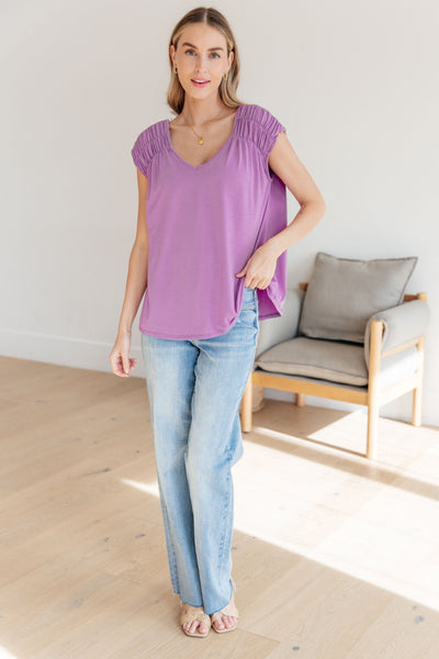 Ruched Cap Sleeve Top in Lavender-Womens-Ave Shops-Market Street Nest, Fashionable Clothing, Shoes and Home Décor Located in Mabank, TX