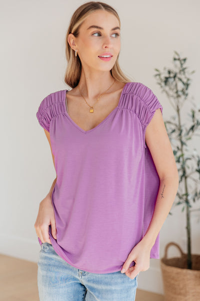 Ruched Cap Sleeve Top in Lavender-Womens-Ave Shops-Market Street Nest, Fashionable Clothing, Shoes and Home Décor Located in Mabank, TX