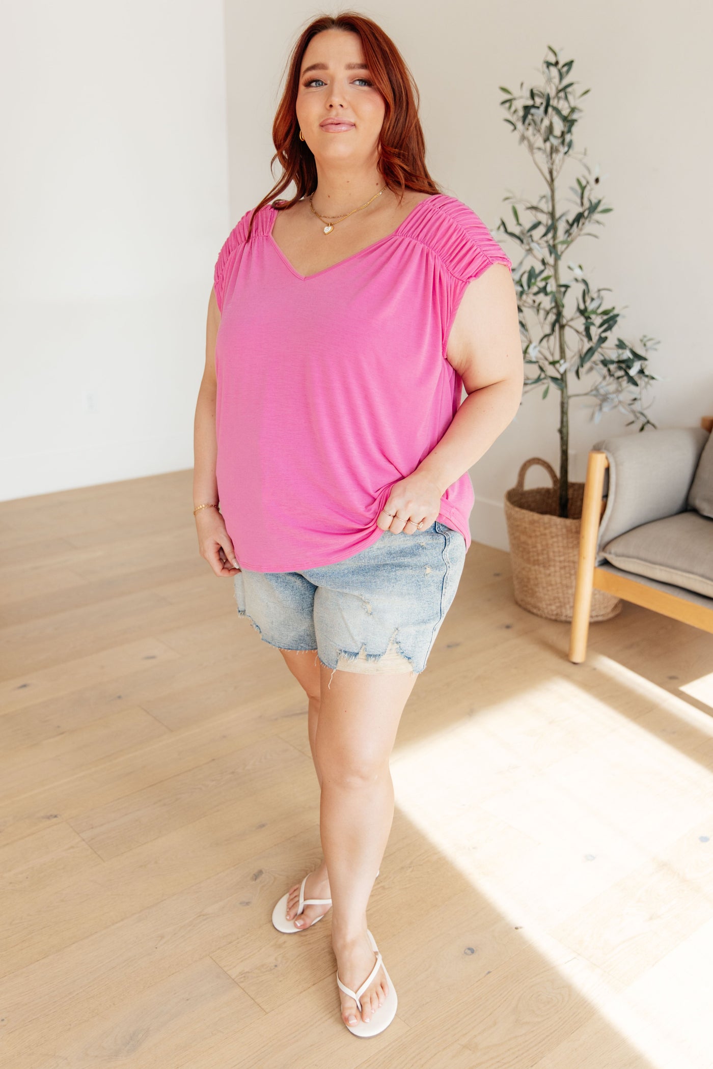 Ruched Cap Sleeve Top in Magenta-Womens-Ave Shops-Market Street Nest, Fashionable Clothing, Shoes and Home Décor Located in Mabank, TX