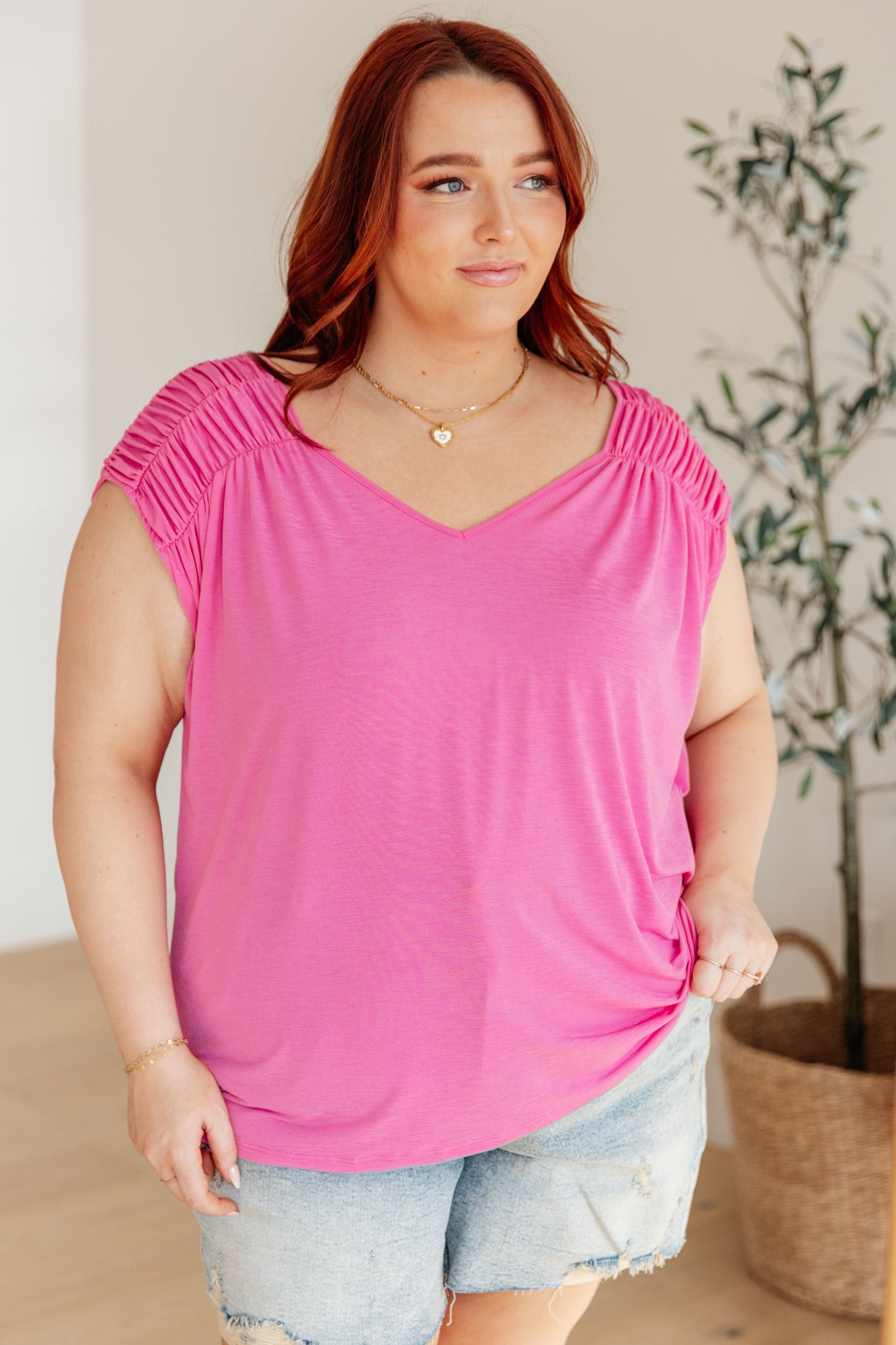 Ruched Cap Sleeve Top in Magenta-Womens-Ave Shops-Market Street Nest, Fashionable Clothing, Shoes and Home Décor Located in Mabank, TX