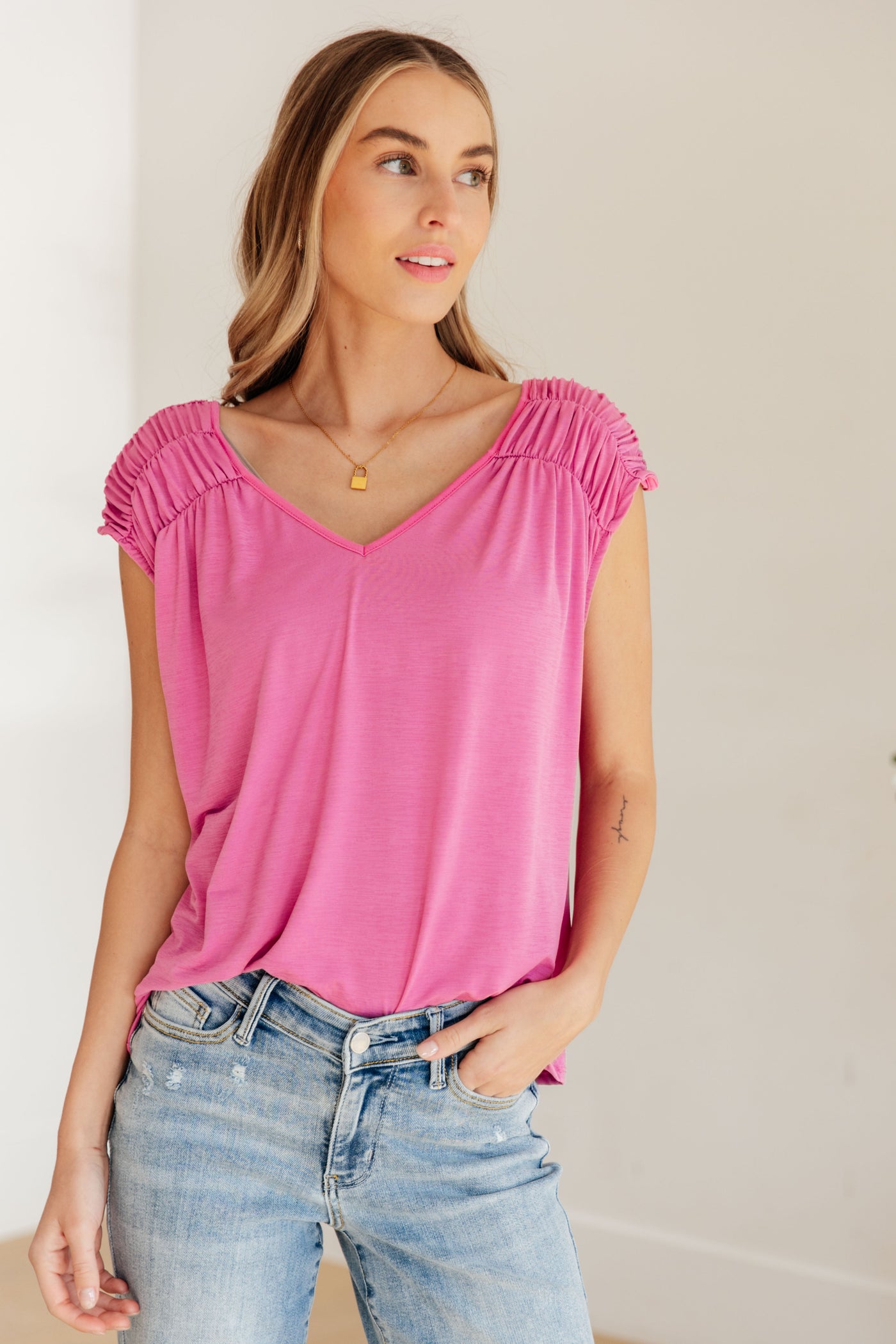 Ruched Cap Sleeve Top in Magenta-Womens-Ave Shops-Market Street Nest, Fashionable Clothing, Shoes and Home Décor Located in Mabank, TX