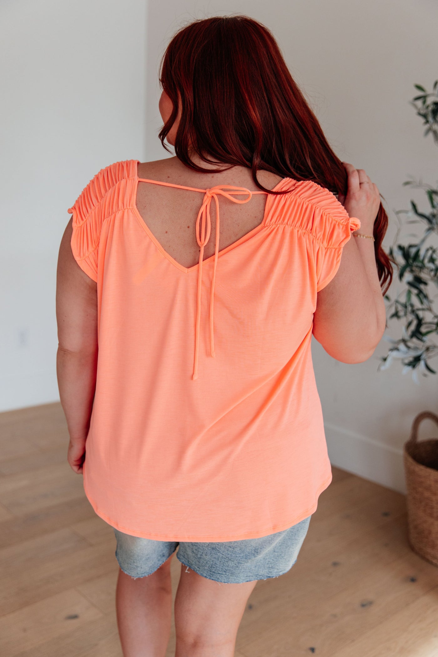 Ruched Cap Sleeve Top in Neon Orange-Womens-Ave Shops-Market Street Nest, Fashionable Clothing, Shoes and Home Décor Located in Mabank, TX