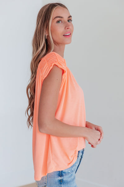 Ruched Cap Sleeve Top in Neon Orange-Womens-Ave Shops-Market Street Nest, Fashionable Clothing, Shoes and Home Décor Located in Mabank, TX
