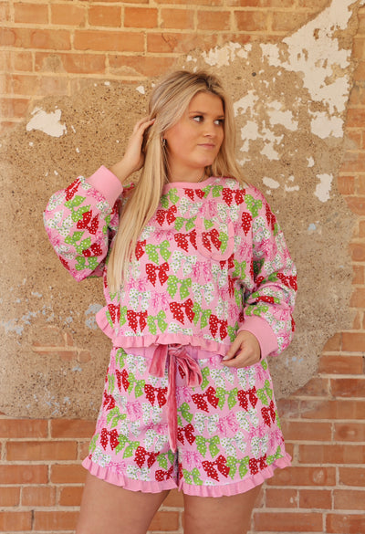 Ruffled Bows and Dots Pajama Short Set-Loungewear-Simply Southern-Market Street Nest, Fashionable Clothing, Shoes and Home Décor Located in Mabank, TX