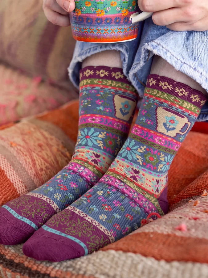 Natural Life Boho Socks - Coffee Cups-11-Leisure, Lounge, Sport-Natural Life-Market Street Nest, Fashionable Clothing, Shoes and Home Décor Located in Mabank, TX