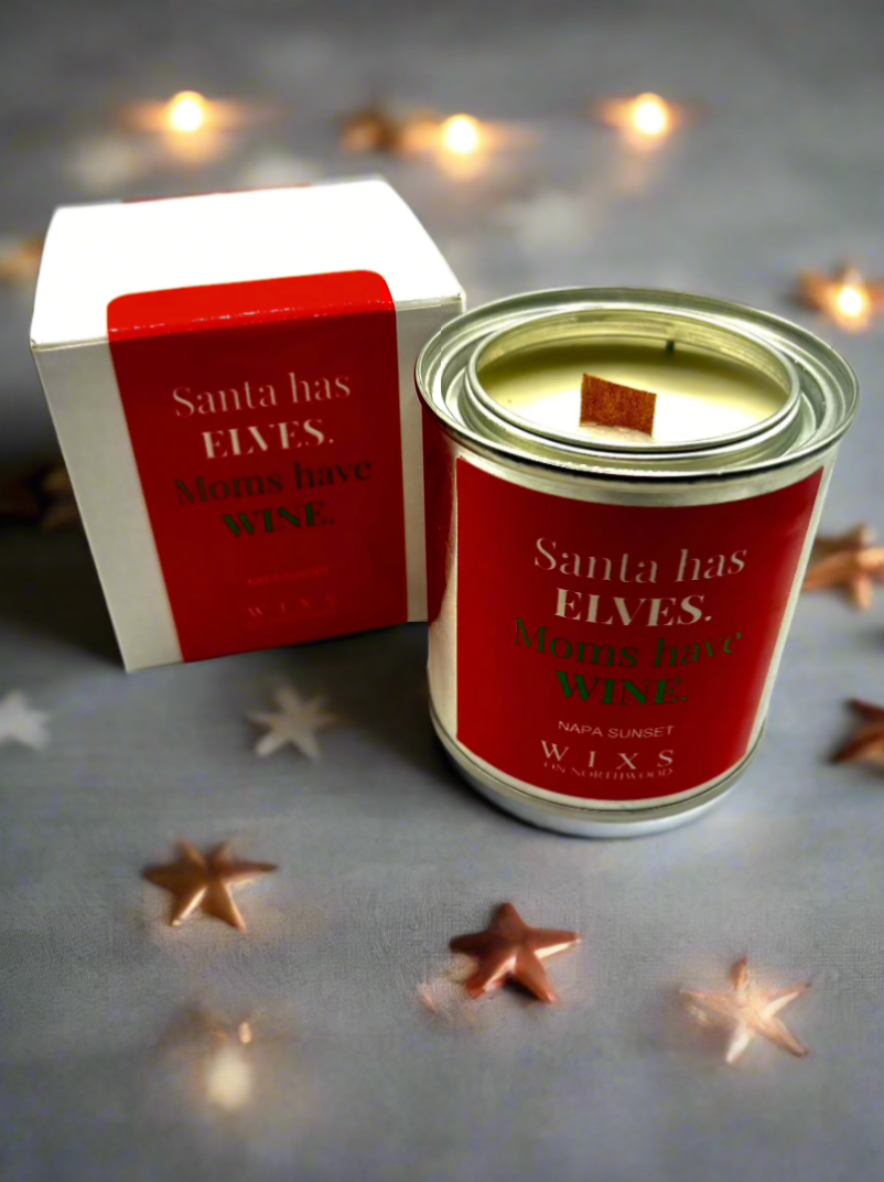 Santa has elves. Moms have wine candle-WIXS on Northwood-Market Street Nest, Fashionable Clothing, Shoes and Home Décor Located in Mabank, TX
