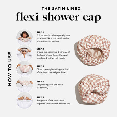 Satin Lined Flexi Shower Cap - Terracotta Checker-KITSCH-Market Street Nest, Fashionable Clothing, Shoes and Home Décor Located in Mabank, TX