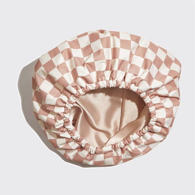 Satin Lined Flexi Shower Cap - Terracotta Checker-KITSCH-Market Street Nest, Fashionable Clothing, Shoes and Home Décor Located in Mabank, TX