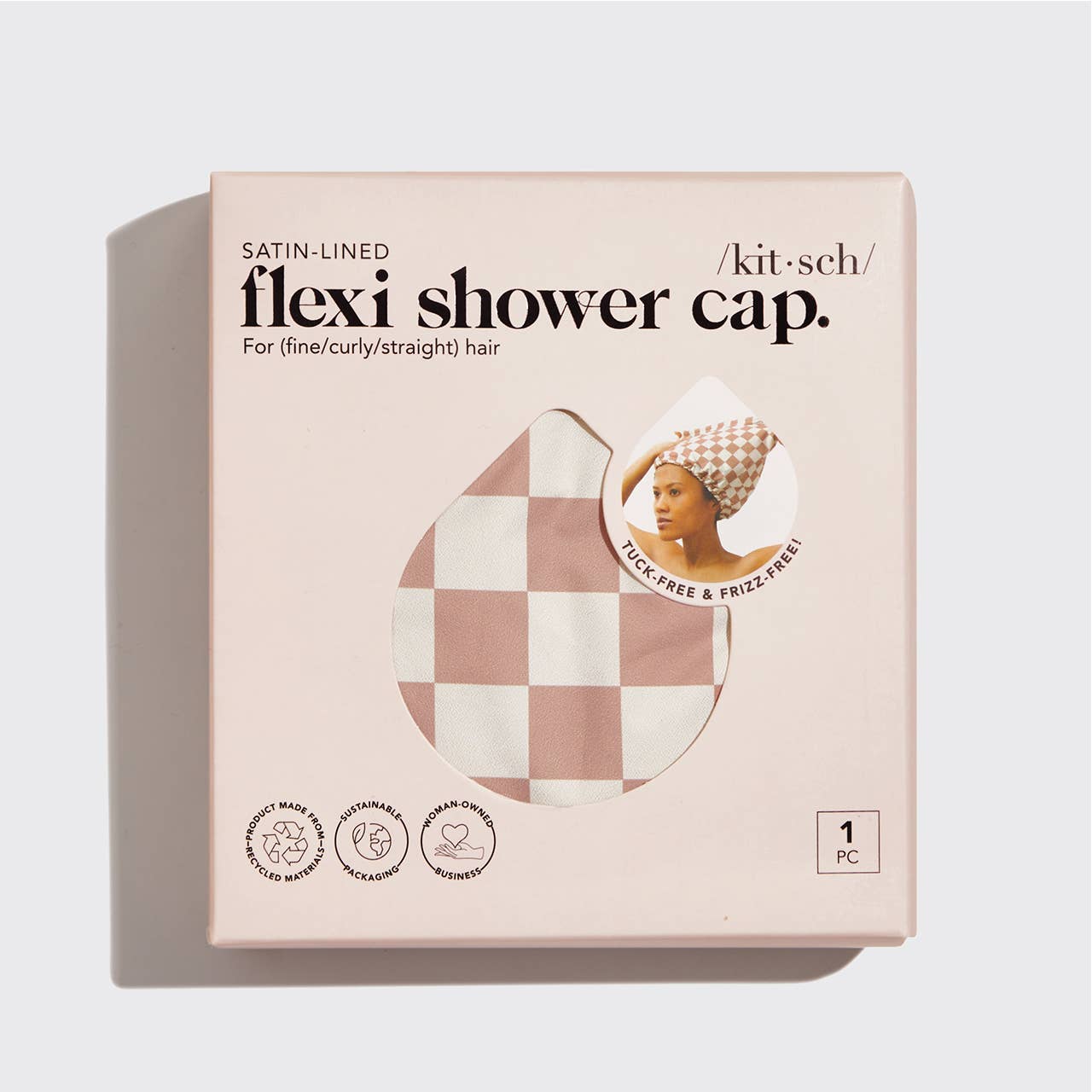 Satin Lined Flexi Shower Cap - Terracotta Checker-KITSCH-Market Street Nest, Fashionable Clothing, Shoes and Home Décor Located in Mabank, TX