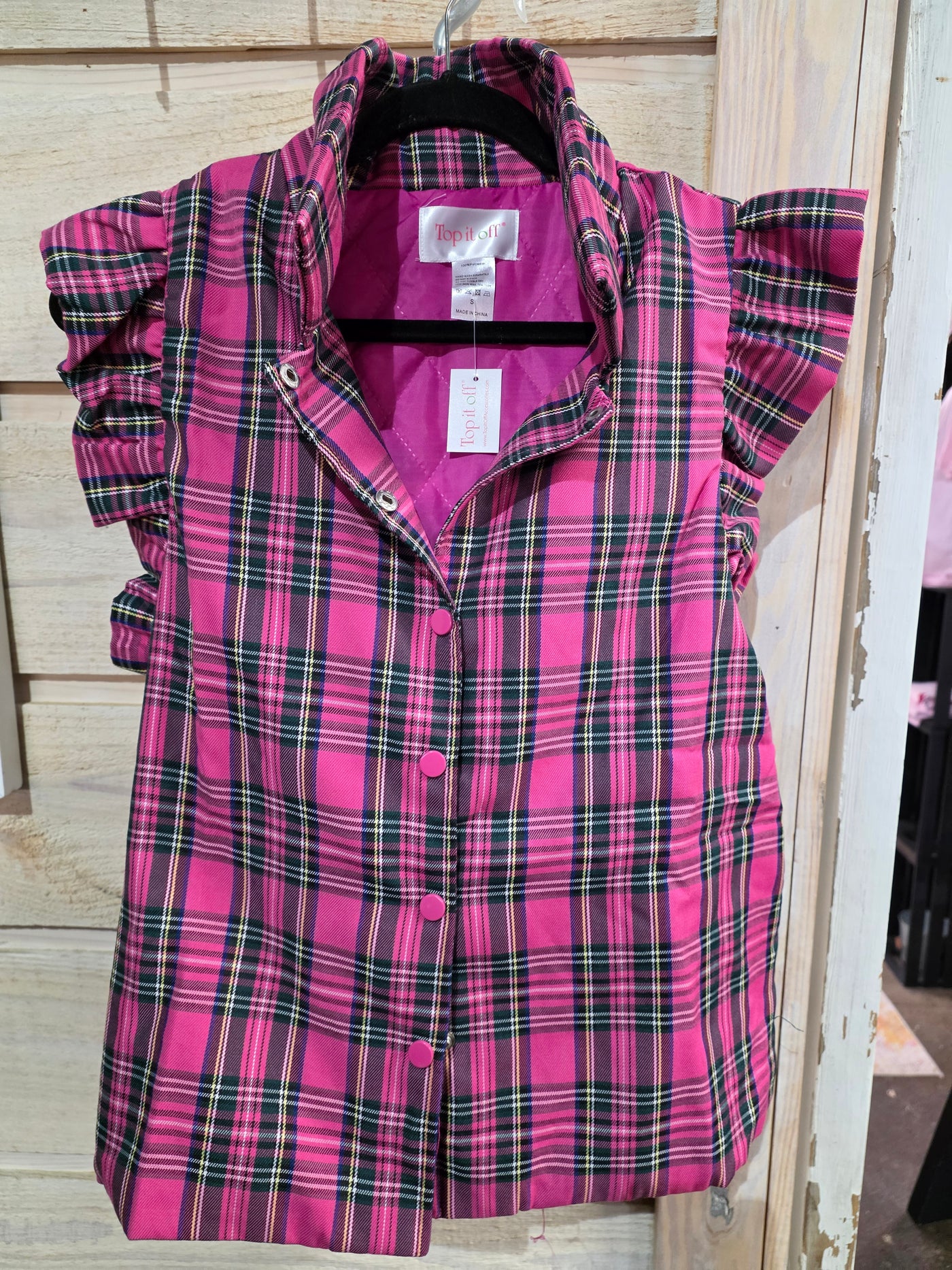 Scottie Vest in Pink Plaid-Tops-Top It Off-Market Street Nest, Fashionable Clothing, Shoes and Home Décor Located in Mabank, TX