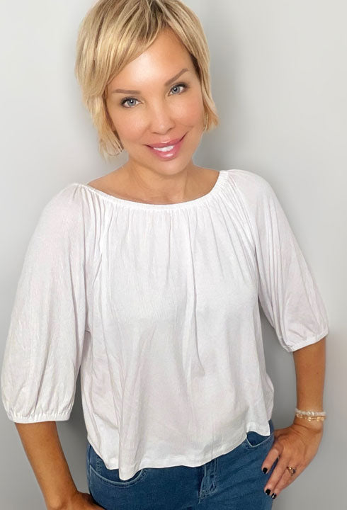 Sealed With A Kiss - White Blouse-Tops-True Blue Inc.-Market Street Nest, Fashionable Clothing, Shoes and Home Décor Located in Mabank, TX
