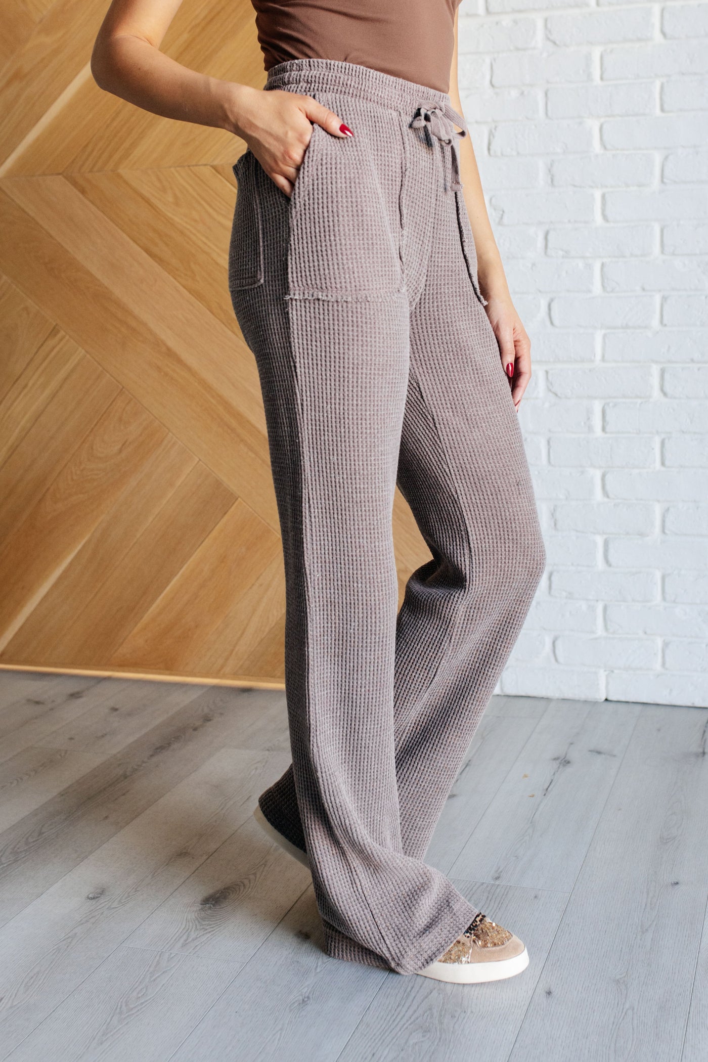 Set Process Mineral Wash Waffle Knit Pants in Brown-Athleisure-Ave Shops-Market Street Nest, Fashionable Clothing, Shoes and Home Décor Located in Mabank, TX