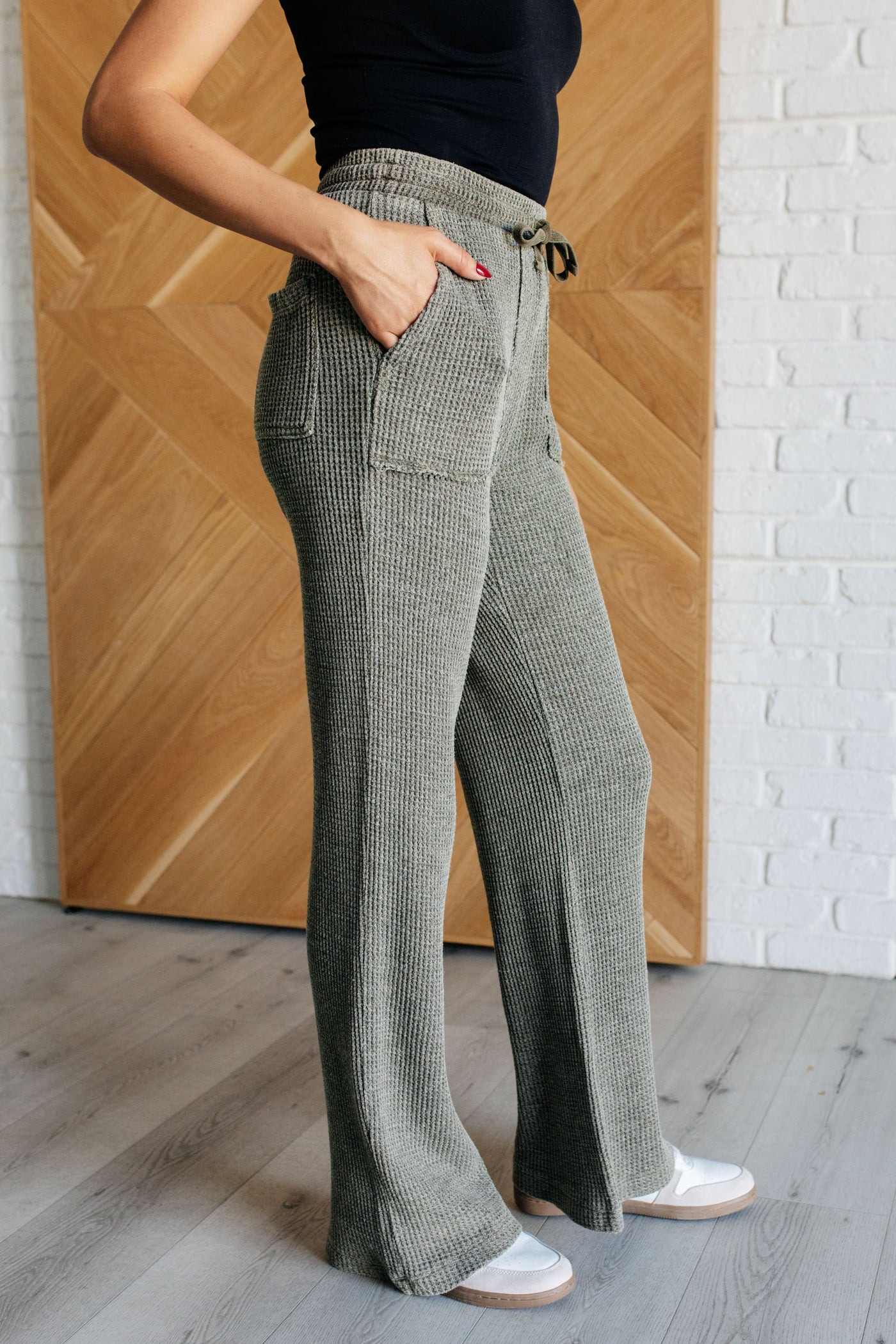 Set Process Mineral Wash Waffle Knit Pants in Olive-Athleisure-Ave Shops-Market Street Nest, Fashionable Clothing, Shoes and Home Décor Located in Mabank, TX