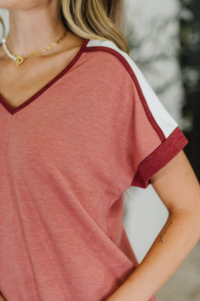 Sew Into You V-Neck Top in Light Rust-Womens-Ave Shops-Market Street Nest, Fashionable Clothing, Shoes and Home Décor Located in Mabank, TX