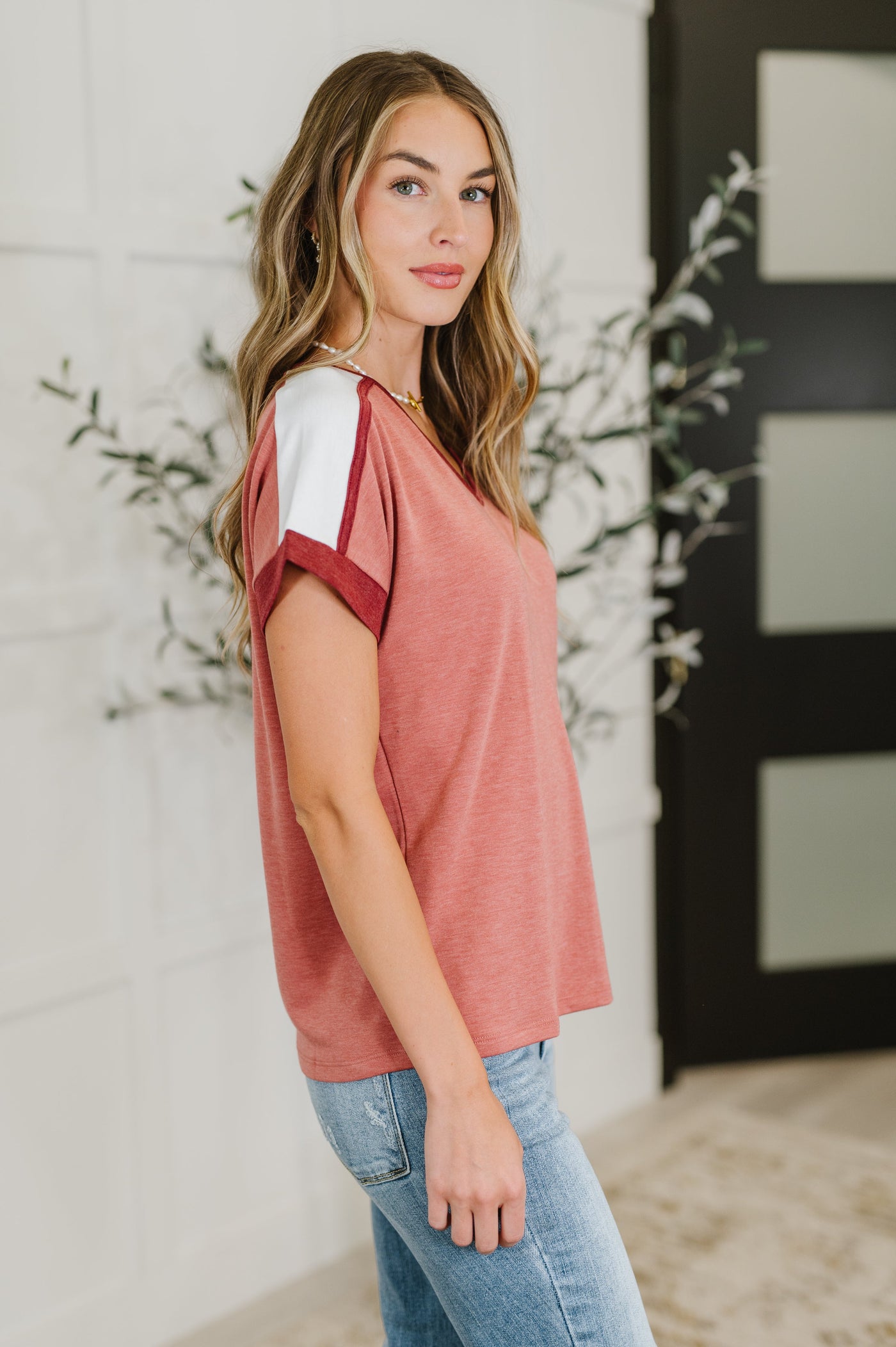 Sew Into You V-Neck Top in Light Rust-Womens-Ave Shops-Market Street Nest, Fashionable Clothing, Shoes and Home Décor Located in Mabank, TX