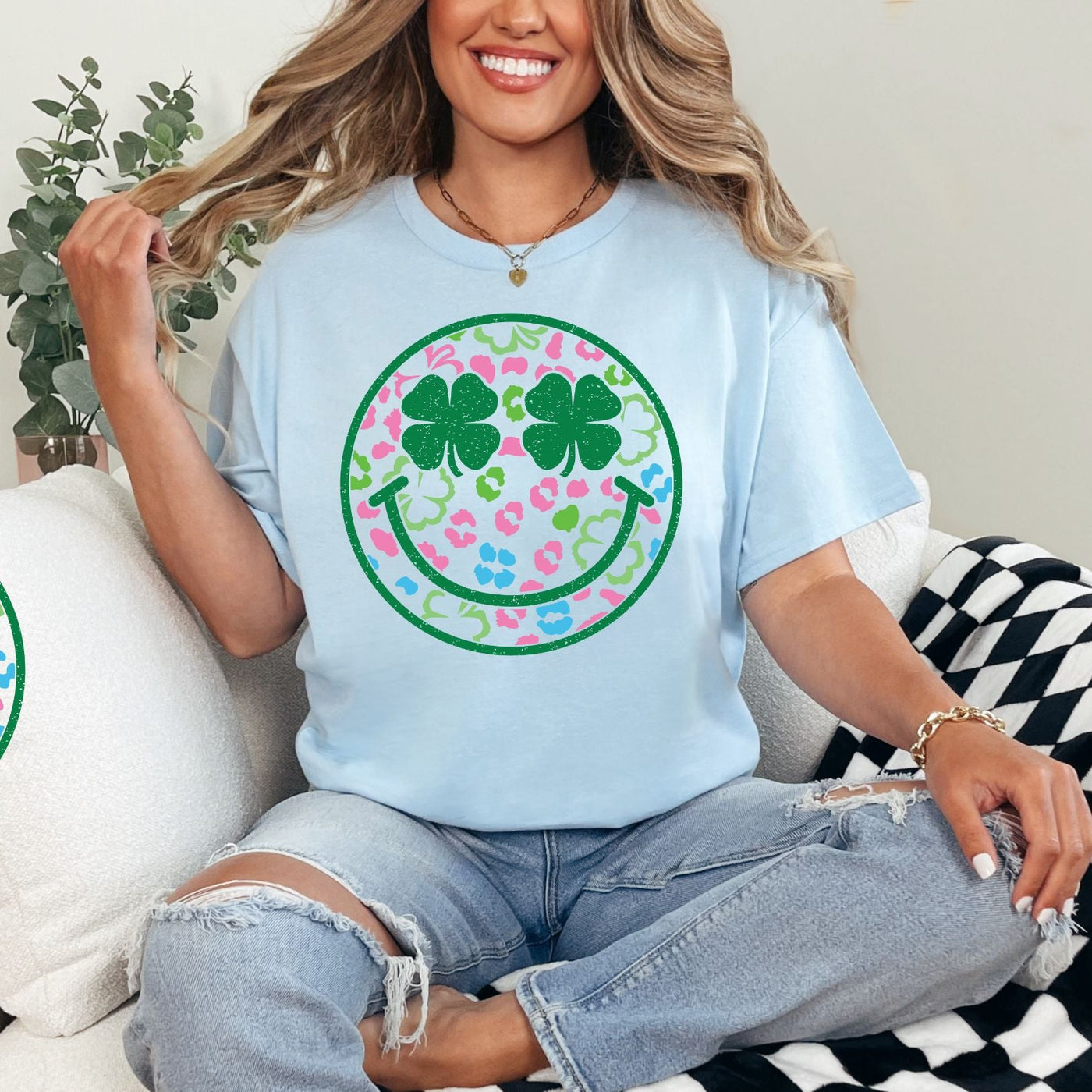 Shamrock Smiley Graphic Tee-Womens-Ave Shops-Market Street Nest, Fashionable Clothing, Shoes and Home Décor Located in Mabank, TX