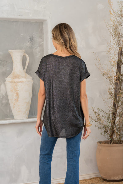 Shimmer Cuffed Top in Black-Womens-Ave Shops-Market Street Nest, Fashionable Clothing, Shoes and Home Décor Located in Mabank, TX