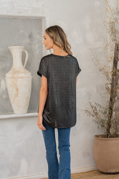 Shimmer Cuffed Top in Black-Womens-Ave Shops-Market Street Nest, Fashionable Clothing, Shoes and Home Décor Located in Mabank, TX