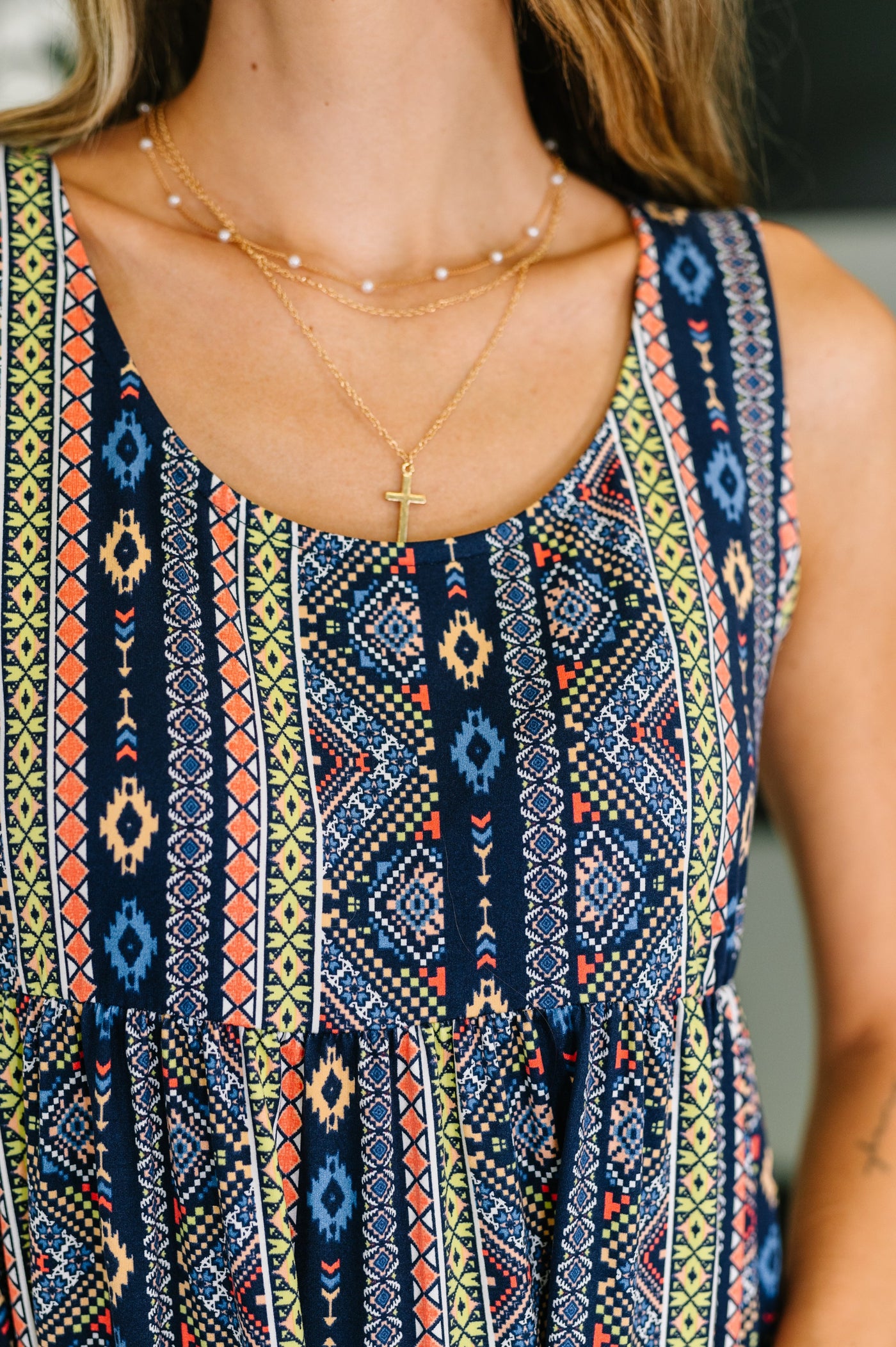 Sierra Spirit Gathered Tiered Dress in Navy-Womens-Ave Shops-Market Street Nest, Fashionable Clothing, Shoes and Home Décor Located in Mabank, TX