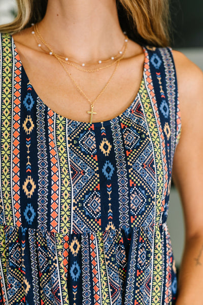 Sierra Spirit Gathered Tiered Dress in Navy-Womens-Ave Shops-Market Street Nest, Fashionable Clothing, Shoes and Home Décor Located in Mabank, TX