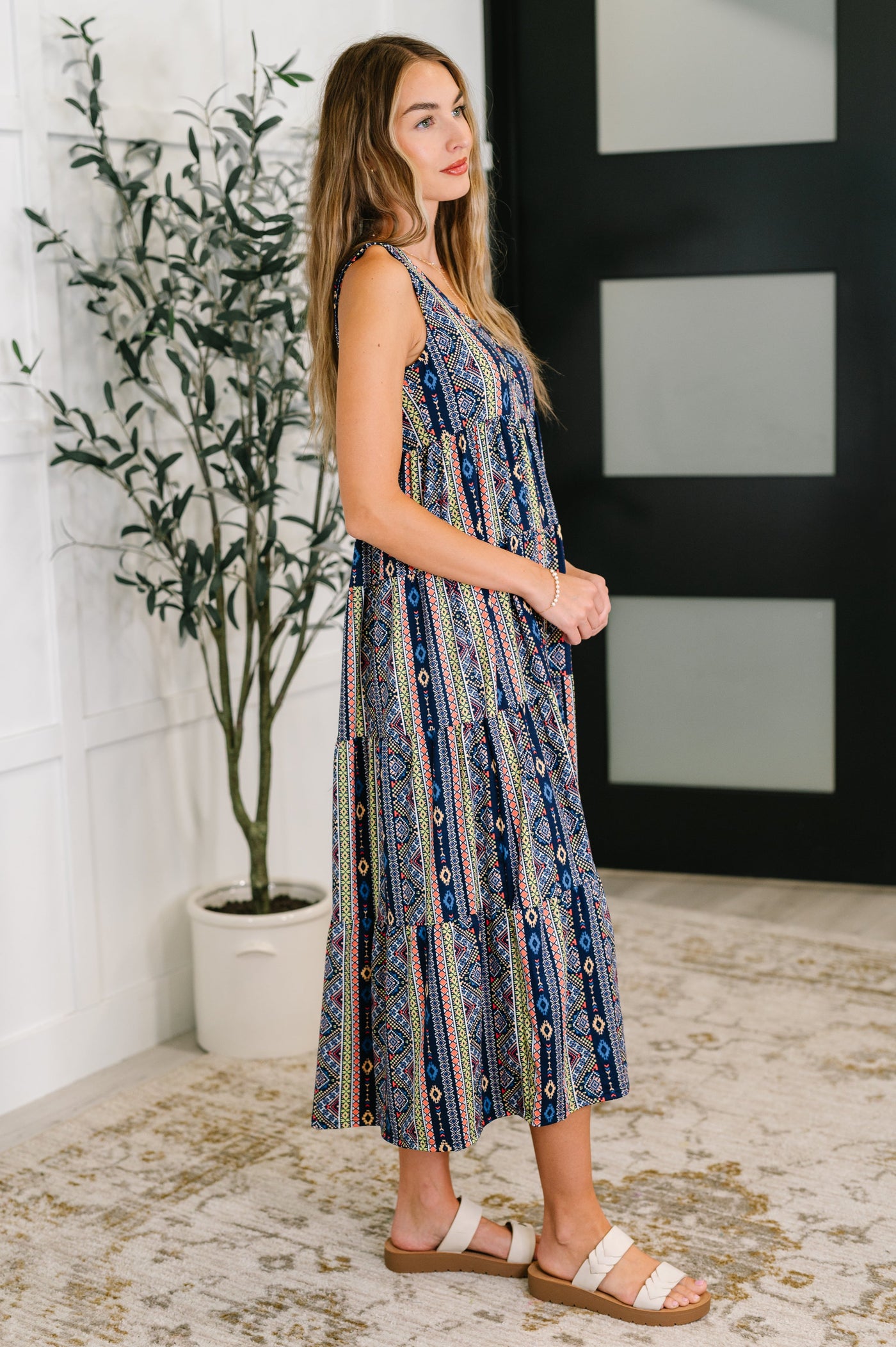 Sierra Spirit Gathered Tiered Dress in Navy-Womens-Ave Shops-Market Street Nest, Fashionable Clothing, Shoes and Home Décor Located in Mabank, TX