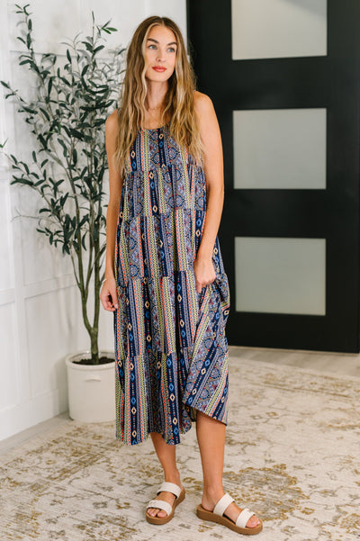 Sierra Spirit Gathered Tiered Dress in Navy-Womens-Ave Shops-Market Street Nest, Fashionable Clothing, Shoes and Home Décor Located in Mabank, TX