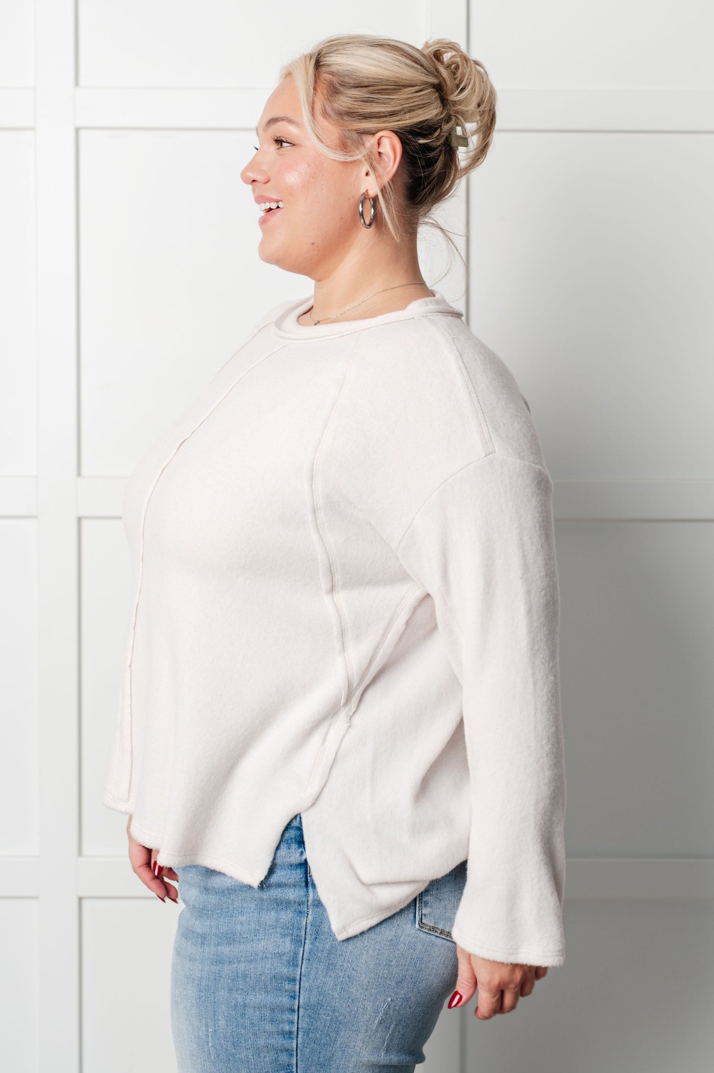 Simple Silhouette Brushed Hacci Sweater in Sand Beige-Tops-Ave Shops-Market Street Nest, Fashionable Clothing, Shoes and Home Décor Located in Mabank, TX