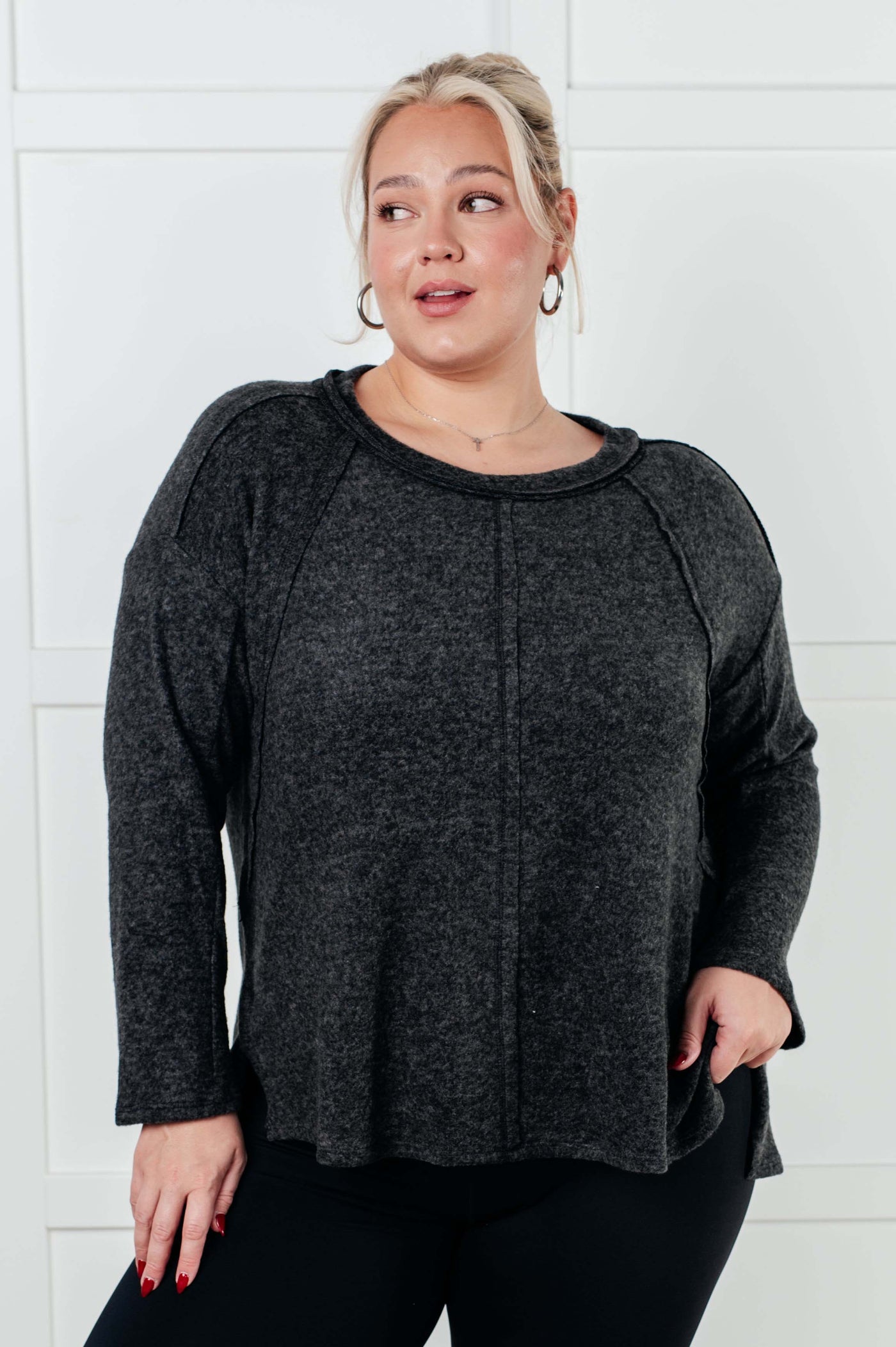 Simple Silhouette Brushed Hacci Sweater in Black-Tops-Ave Shops-Market Street Nest, Fashionable Clothing, Shoes and Home Décor Located in Mabank, TX