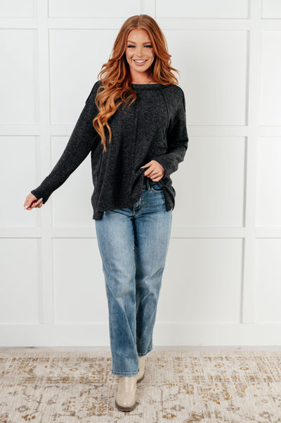 Simple Silhouette Brushed Hacci Sweater in Black-Tops-Ave Shops-Market Street Nest, Fashionable Clothing, Shoes and Home Décor Located in Mabank, TX