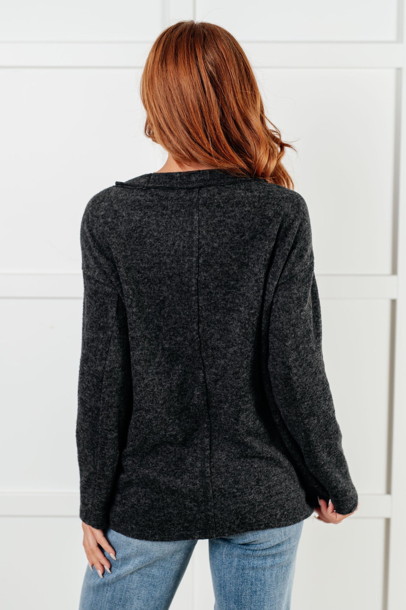 Simple Silhouette Brushed Hacci Sweater in Black-Tops-Ave Shops-Market Street Nest, Fashionable Clothing, Shoes and Home Décor Located in Mabank, TX