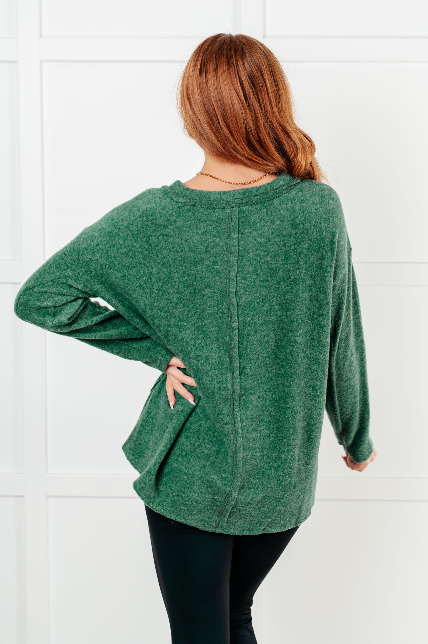 Simple Silhouette Brushed Hacci Sweater in Dark Green-Tops-Ave Shops-Market Street Nest, Fashionable Clothing, Shoes and Home Décor Located in Mabank, TX