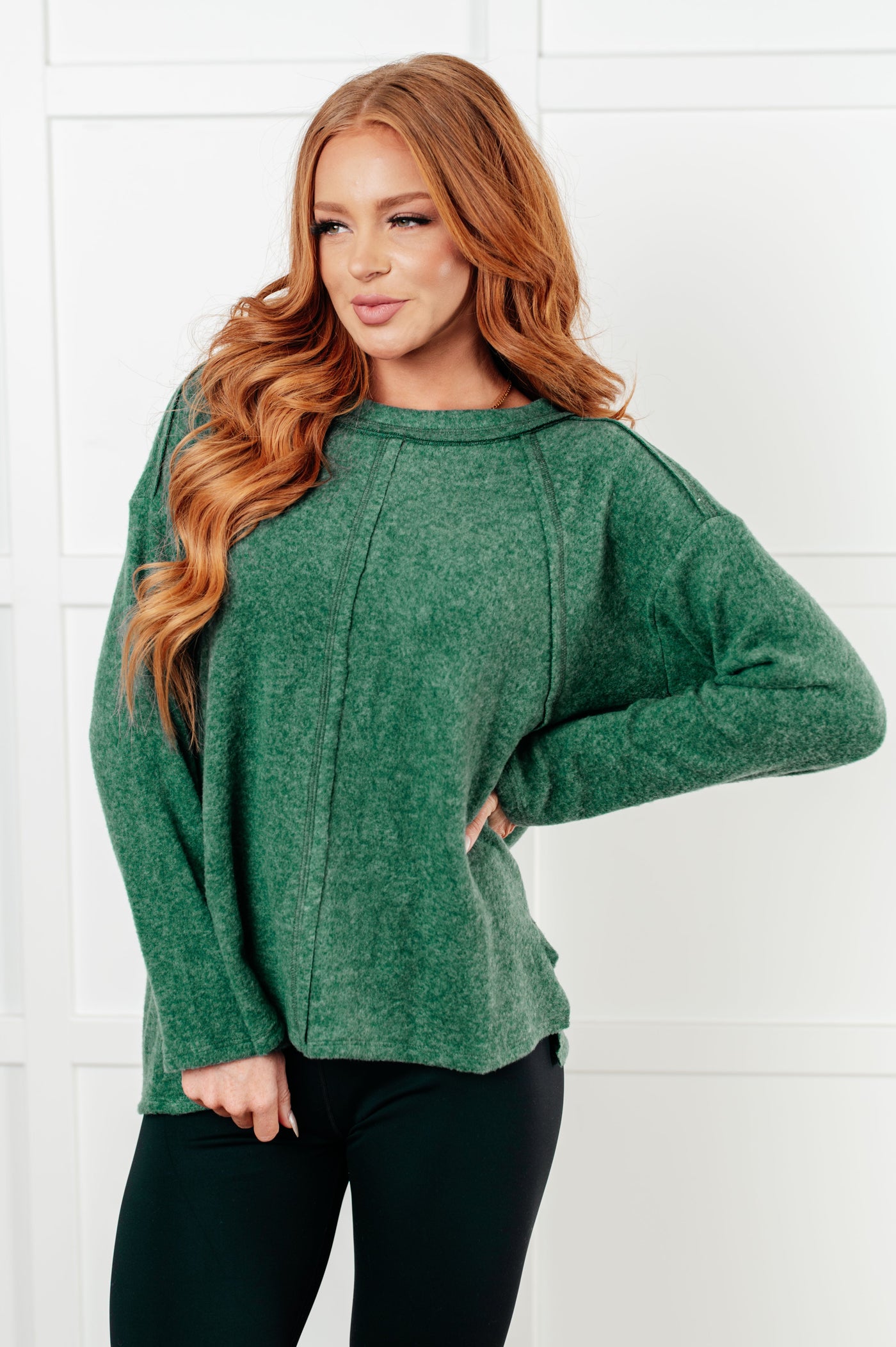 Simple Silhouette Brushed Hacci Sweater in Dark Green-Tops-Ave Shops-Market Street Nest, Fashionable Clothing, Shoes and Home Décor Located in Mabank, TX