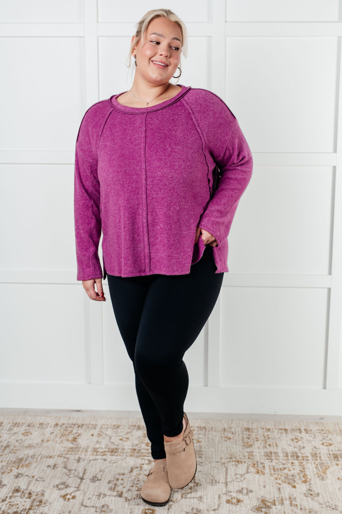 Simple Silhouette Brushed Hacci Sweater in Light Plum-Tops-Ave Shops-Market Street Nest, Fashionable Clothing, Shoes and Home Décor Located in Mabank, TX