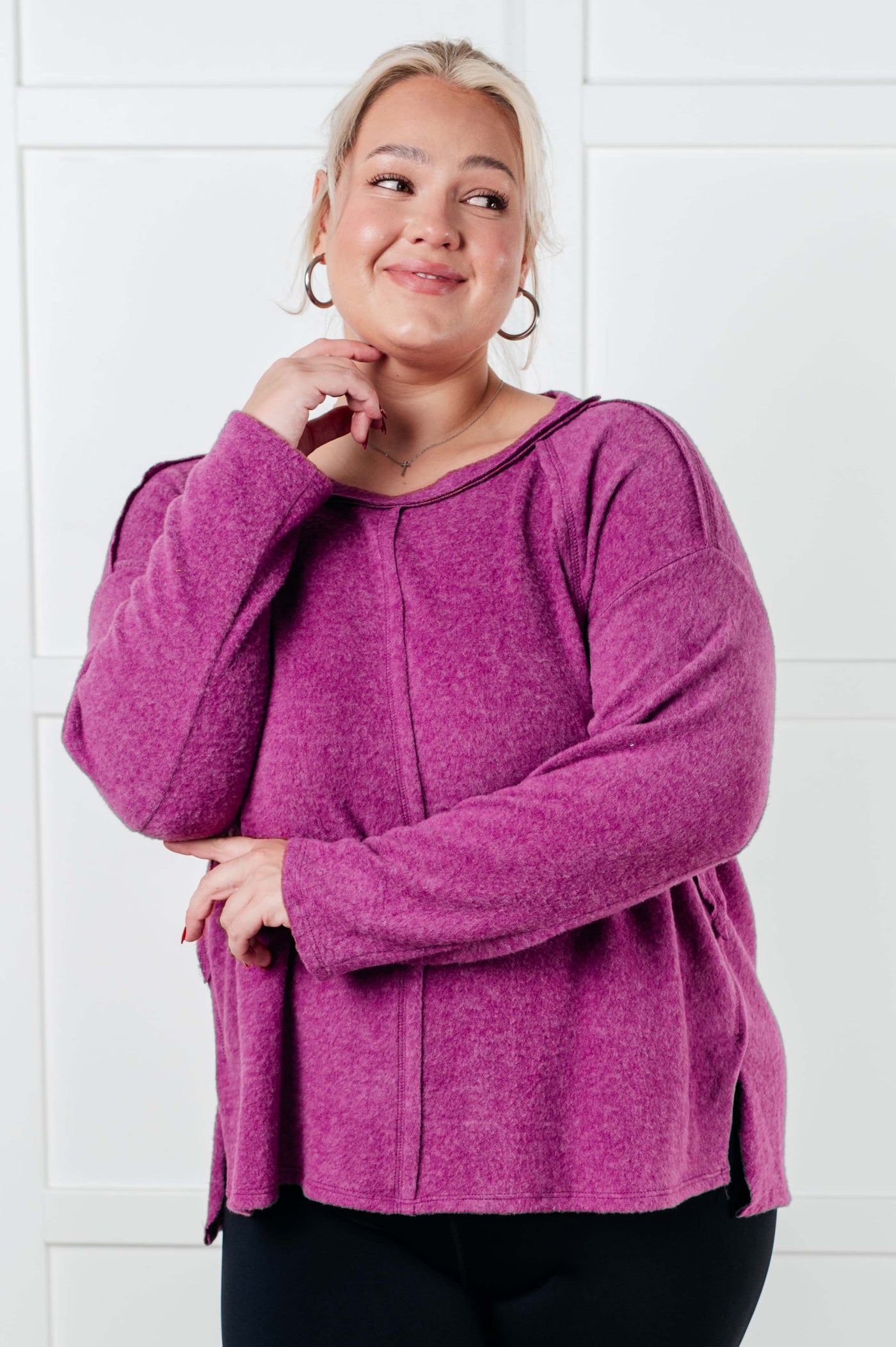 Simple Silhouette Brushed Hacci Sweater in Light Plum-Tops-Ave Shops-Market Street Nest, Fashionable Clothing, Shoes and Home Décor Located in Mabank, TX