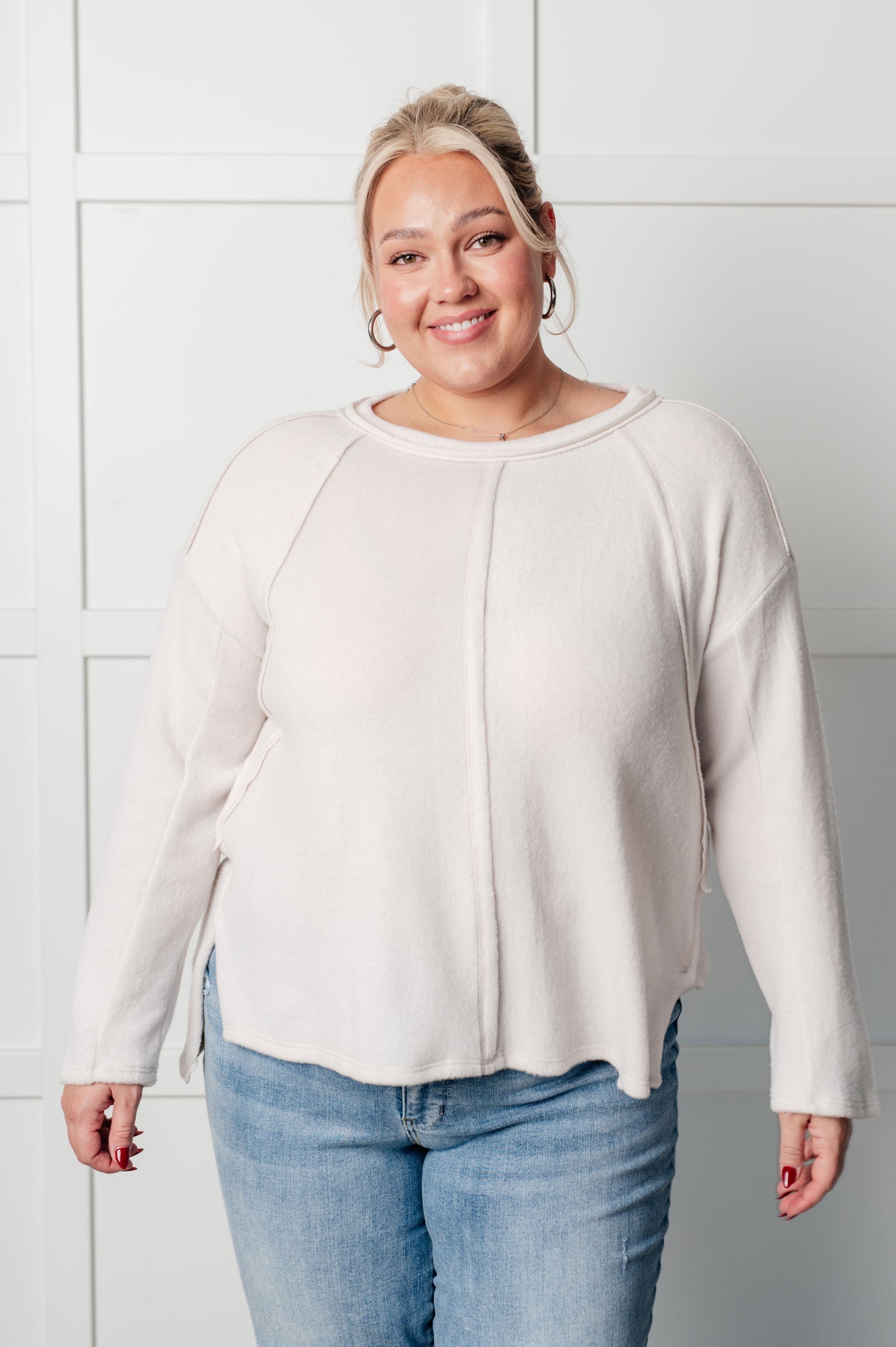 Simple Silhouette Brushed Hacci Sweater in Sand Beige-Tops-Ave Shops-Market Street Nest, Fashionable Clothing, Shoes and Home Décor Located in Mabank, TX