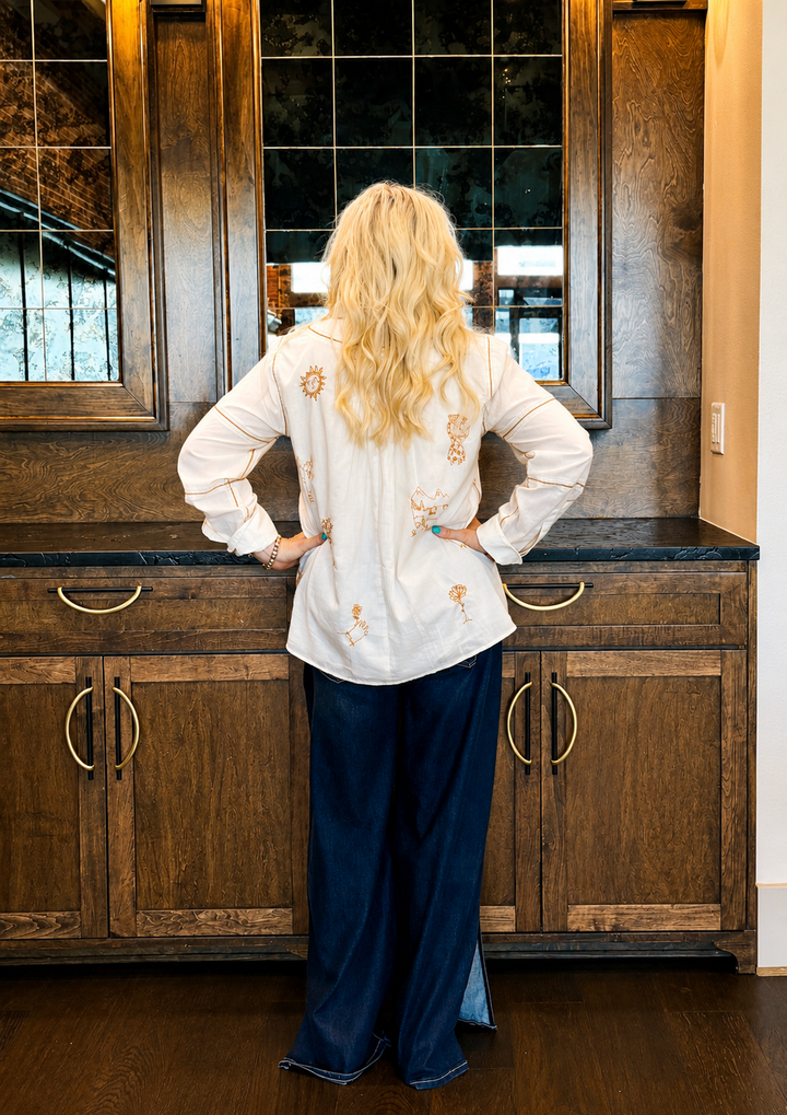 Sister Mary Ivory Milagro Long Sleeve Blouse-08-Tops-Ivy Jane-Market Street Nest, Fashionable Clothing, Shoes and Home Décor Located in Mabank, TX