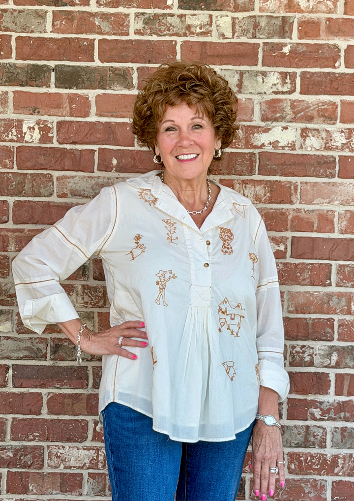 Sister Mary Ivory Milagro Long Sleeve Blouse-08-Tops-Ivy Jane-Market Street Nest, Fashionable Clothing, Shoes and Home Décor Located in Mabank, TX