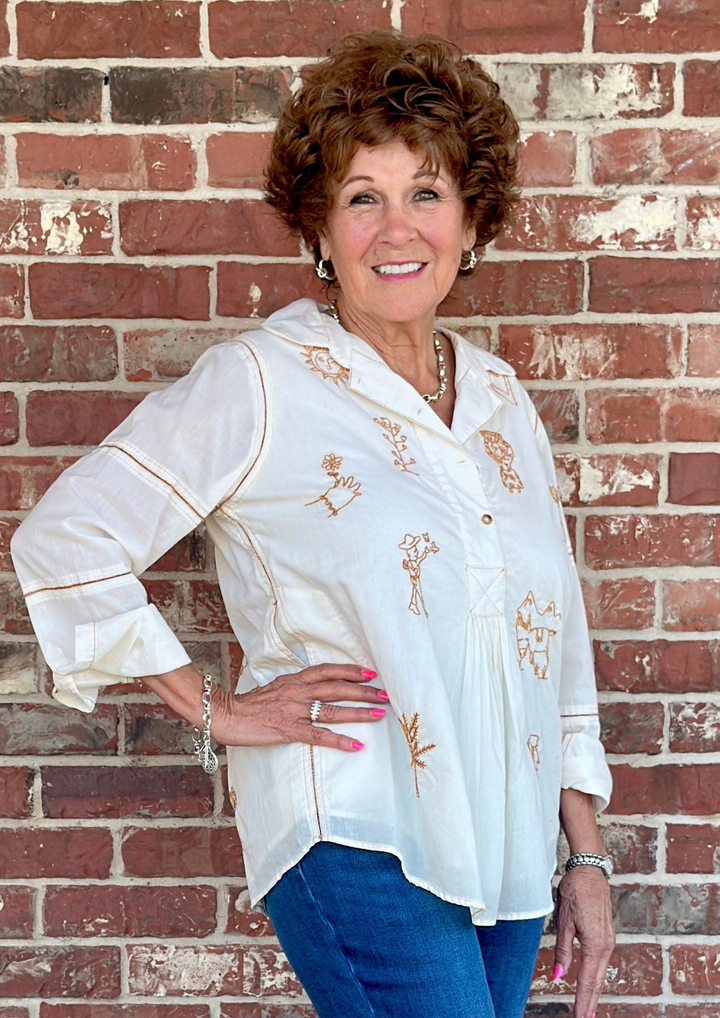 Sister Mary Ivory Milagro Long Sleeve Blouse-08-Tops-Ivy Jane-Market Street Nest, Fashionable Clothing, Shoes and Home Décor Located in Mabank, TX